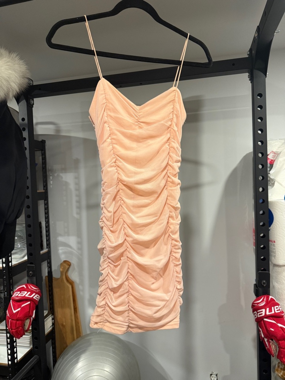 Forever 21 Peach Ruched Spaghetti Strap Mini Dress